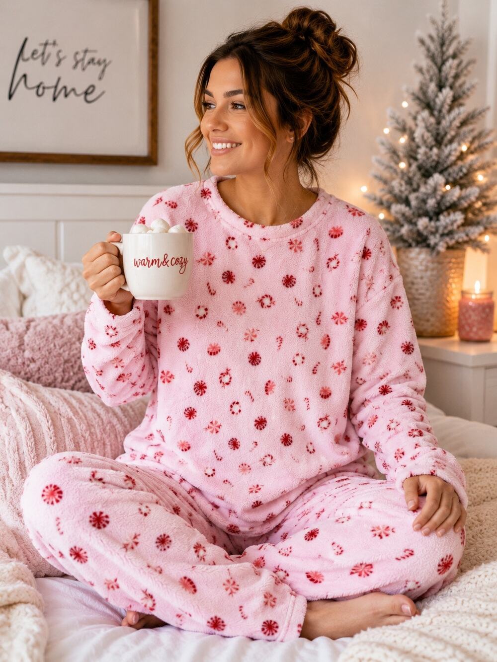 Joyspun Dreamy Soft Plush Pajama Set XL 16/18 Pink Peppermint Fleece Cozy